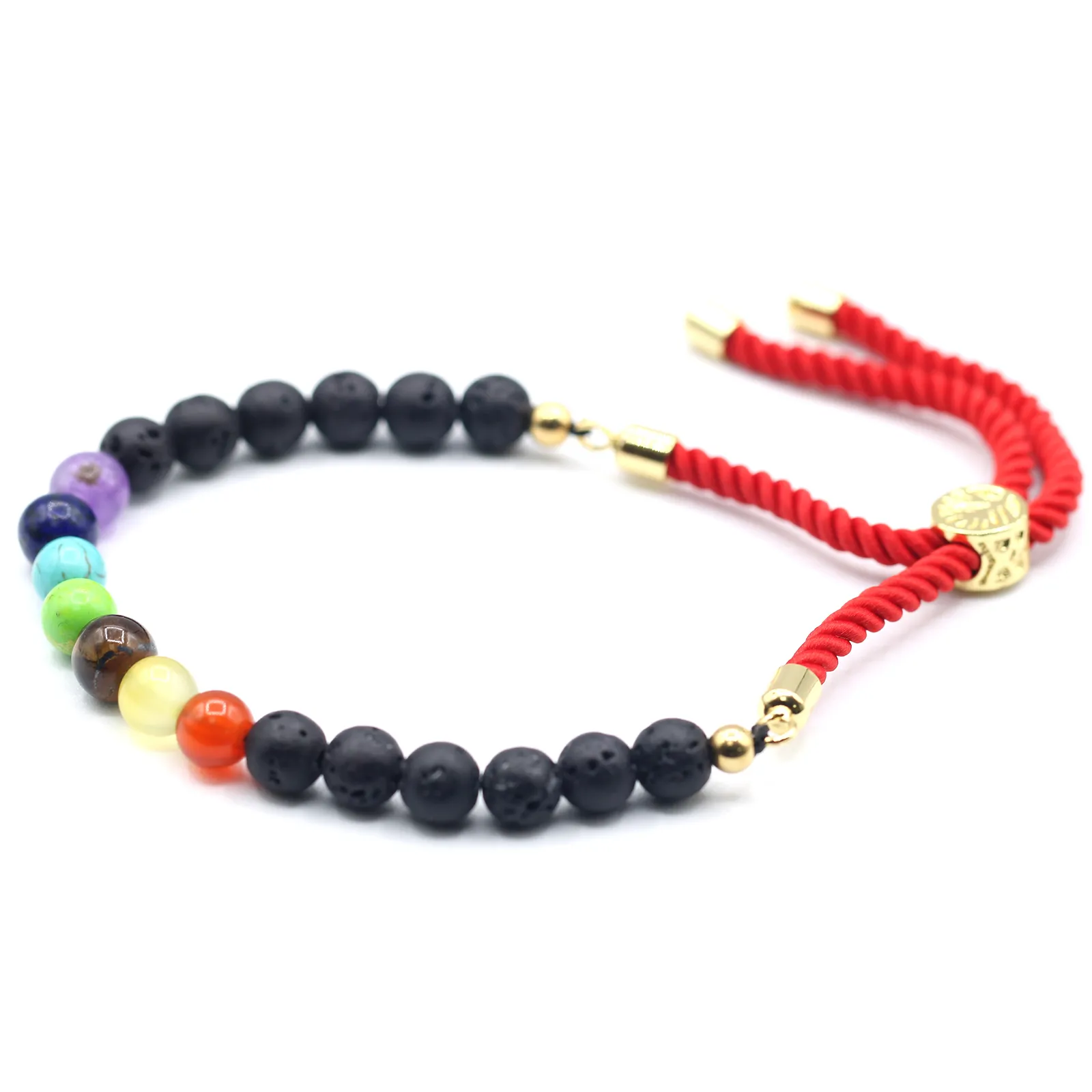 18K Gold Plated Lava Stone Chakra Gemstone Bracelet - Adjustable Royal String Jewelry for Men and Women