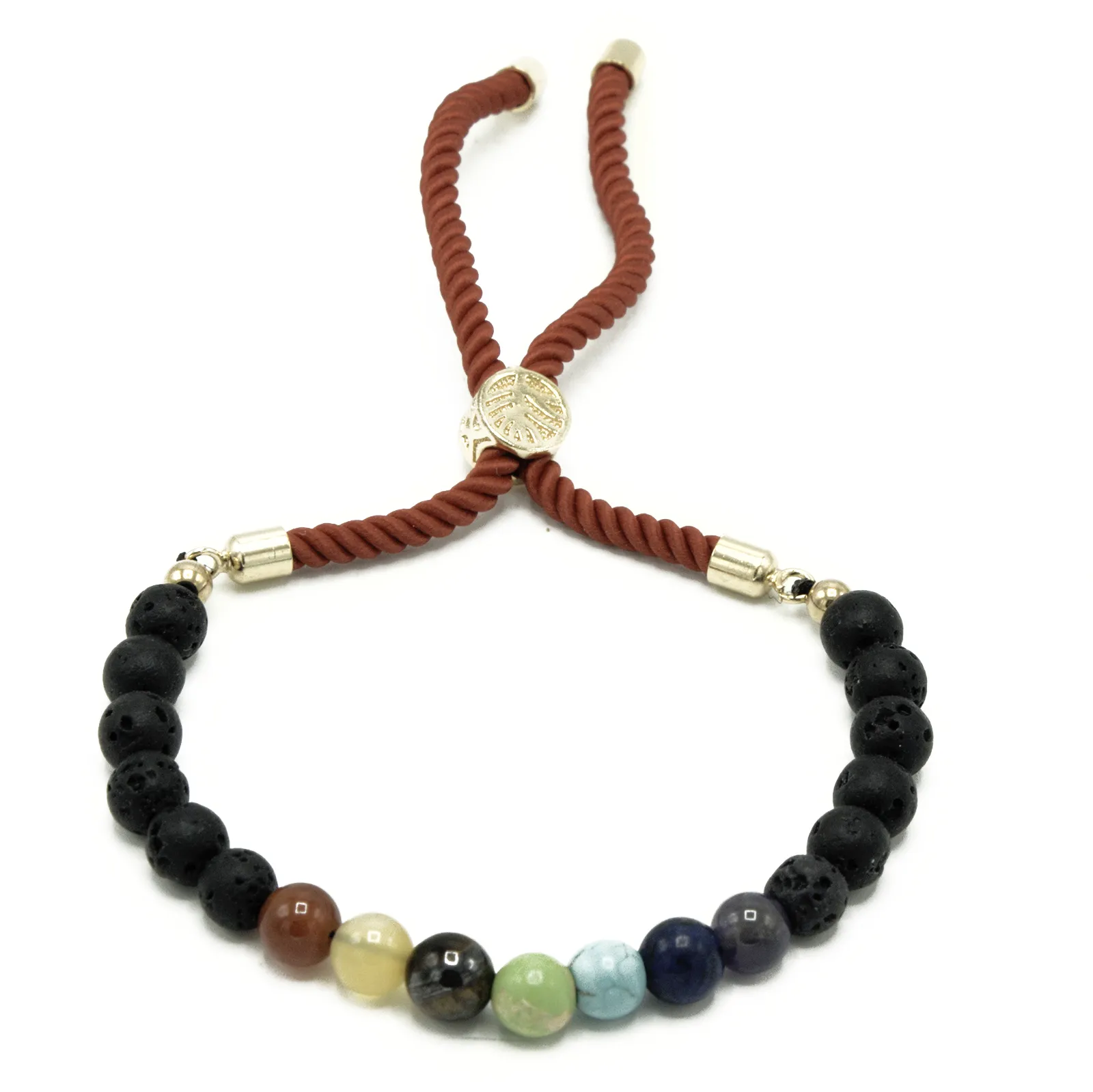 18K Gold Plated Lava Stone Chakra Gemstone Bracelet - Adjustable Royal String Jewelry for Men and Women