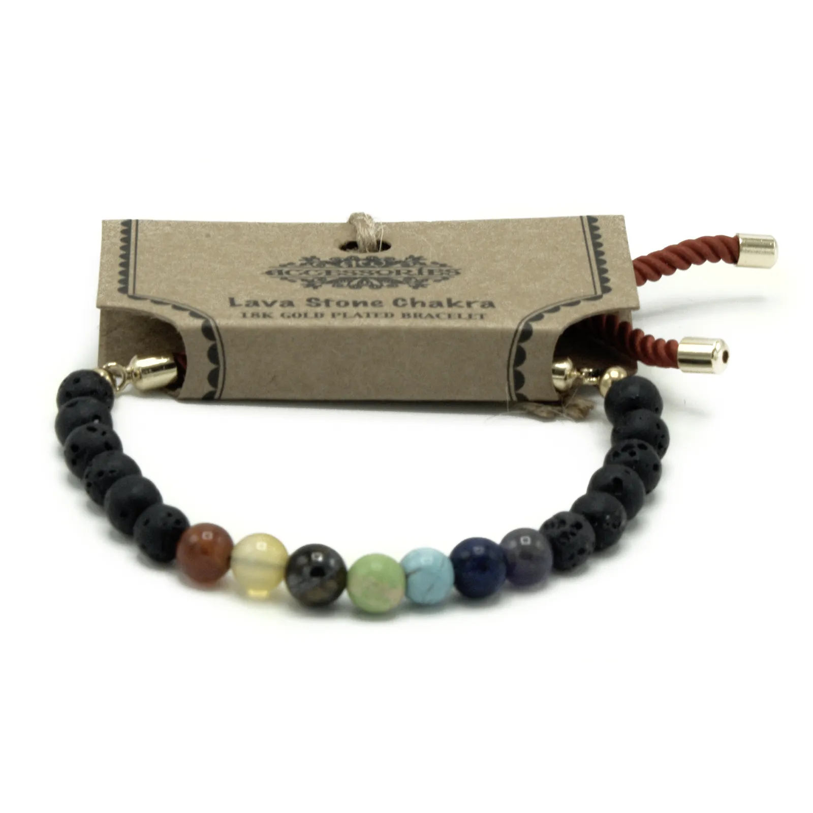 18K Gold Plated Lava Stone Chakra Gemstone Bracelet - Adjustable Royal String Jewelry for Men and Women