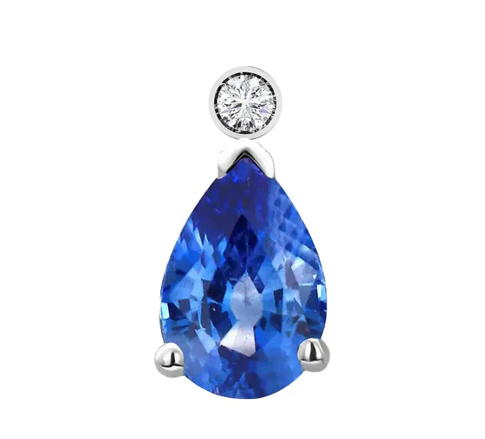 18K White Gold Diamond & Pear Shape Sapphire Pendant