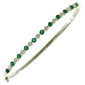 18K White Gold Emerald and Diamond Clasped Bangle