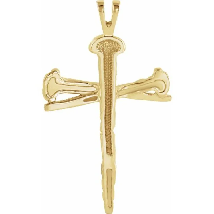 18K Yellow 34x24 mm Nail Design Cross Pendant