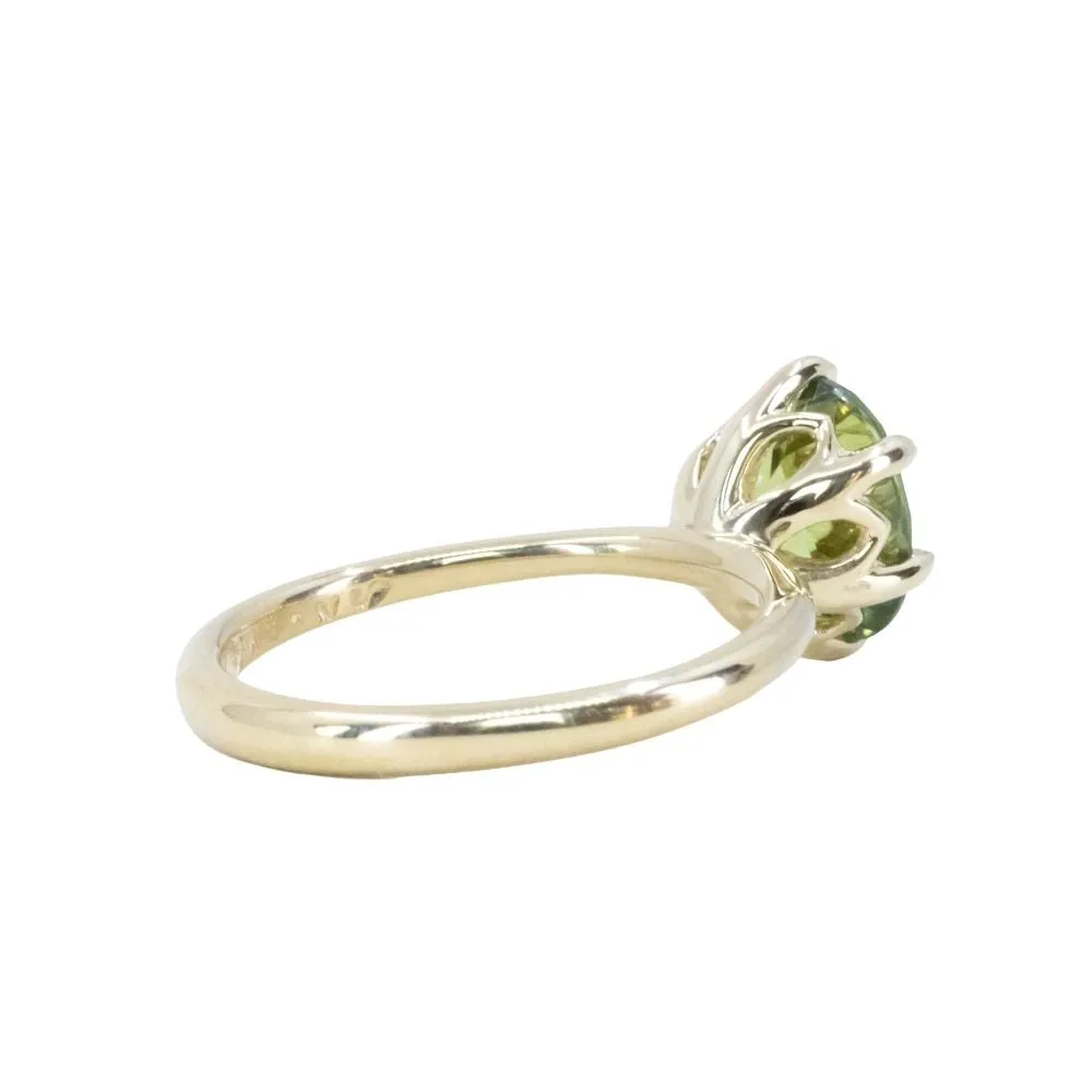 1.99ct Untreated Green Australian Oval Sapphire Lotus Solitaire in 18k Yellow Gold