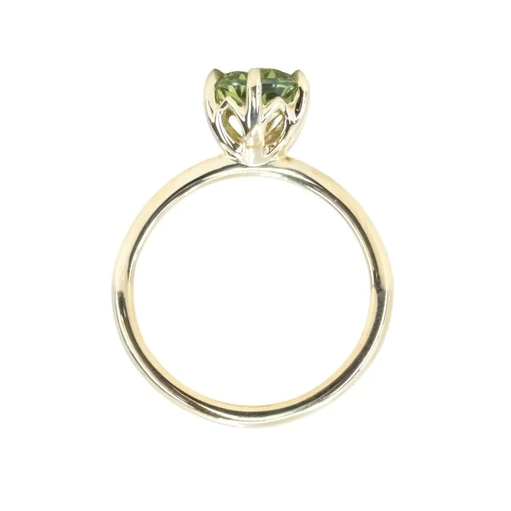 1.99ct Untreated Green Australian Oval Sapphire Lotus Solitaire in 18k Yellow Gold