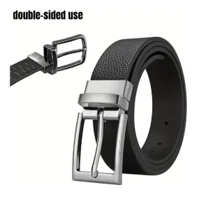 1pc Men's PU Leather Belt, Business Belt, Rotatable Buckle Double Sided Belt, Suitable For Casual Pants