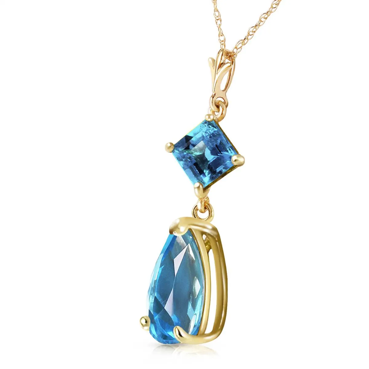 2 Carat 14K Solid Yellow Gold To Love Again Blue Topaz Necklace