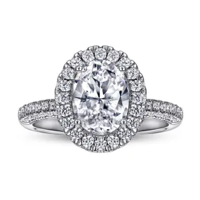 2 Carat Oval Halo Three Sided Pave Engagement Ring