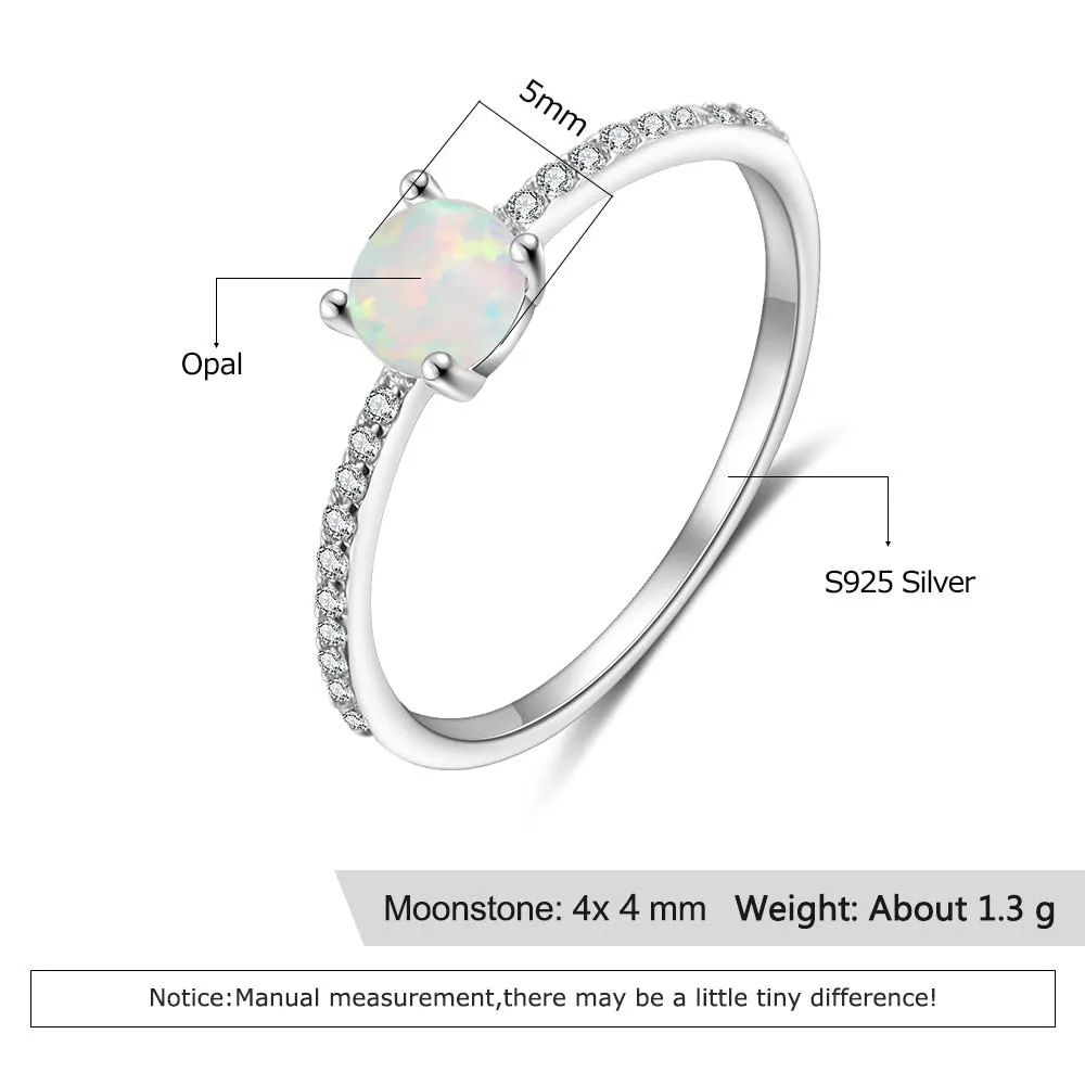 2 Pcs/Set 925 Sterling Silver Stackable Opal Ring Clear CZ Finger Rings for Women Wedding Band Silver 925 Jewelry