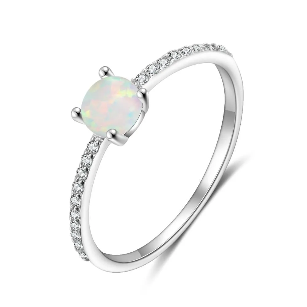 2 Pcs/Set 925 Sterling Silver Stackable Opal Ring Clear CZ Finger Rings for Women Wedding Band Silver 925 Jewelry