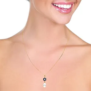 2.78 Carat 14K Solid Yellow Gold Necklace Sapphire, White Topaz Diamond