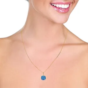 3.6 Carat 14K Solid Yellow Gold Necklace Natural Checkerboard Cut Blue Topaz