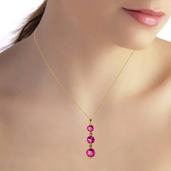 3.6 Carat 14K Solid Yellow Gold Necklace Natural Pink Topaz