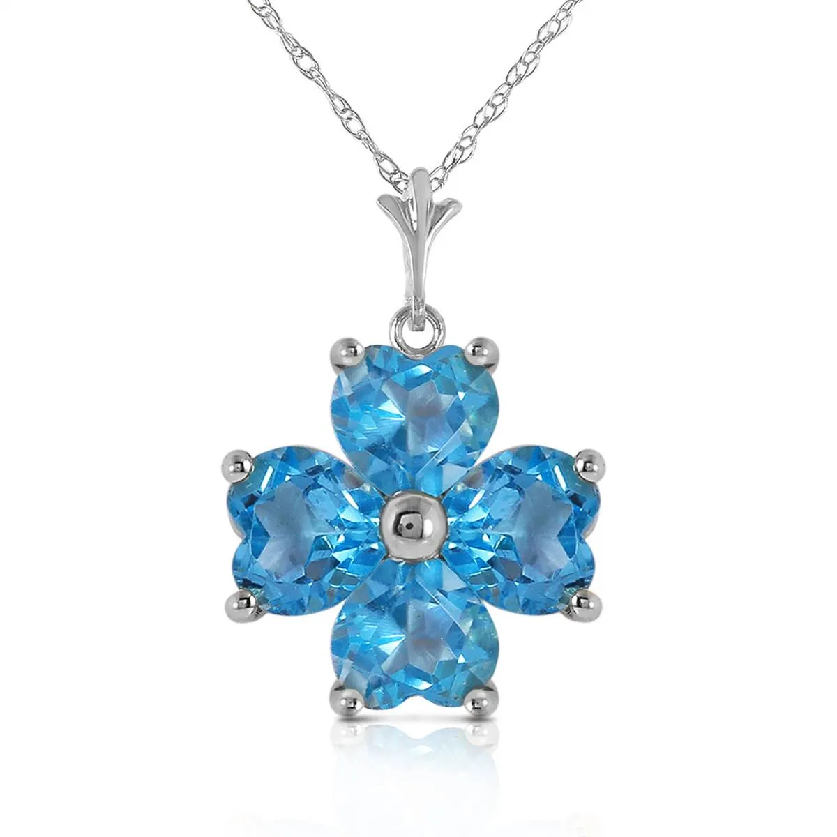 3.8 Carat 14K Solid White Gold Who Laughs Last Blue Topaz Necklace