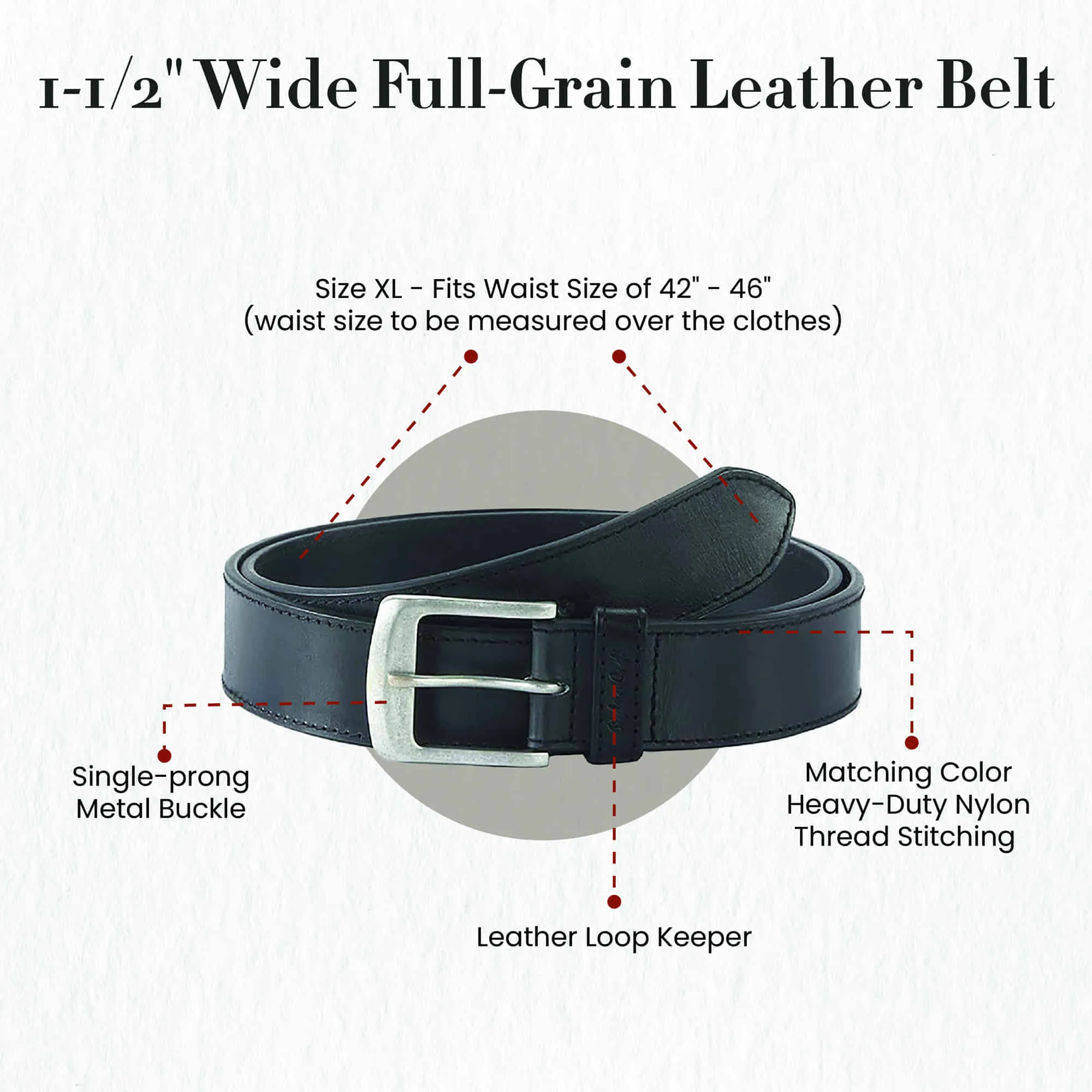 392701 Black Leather Belt with Silver Color Buckle | Style n Craft