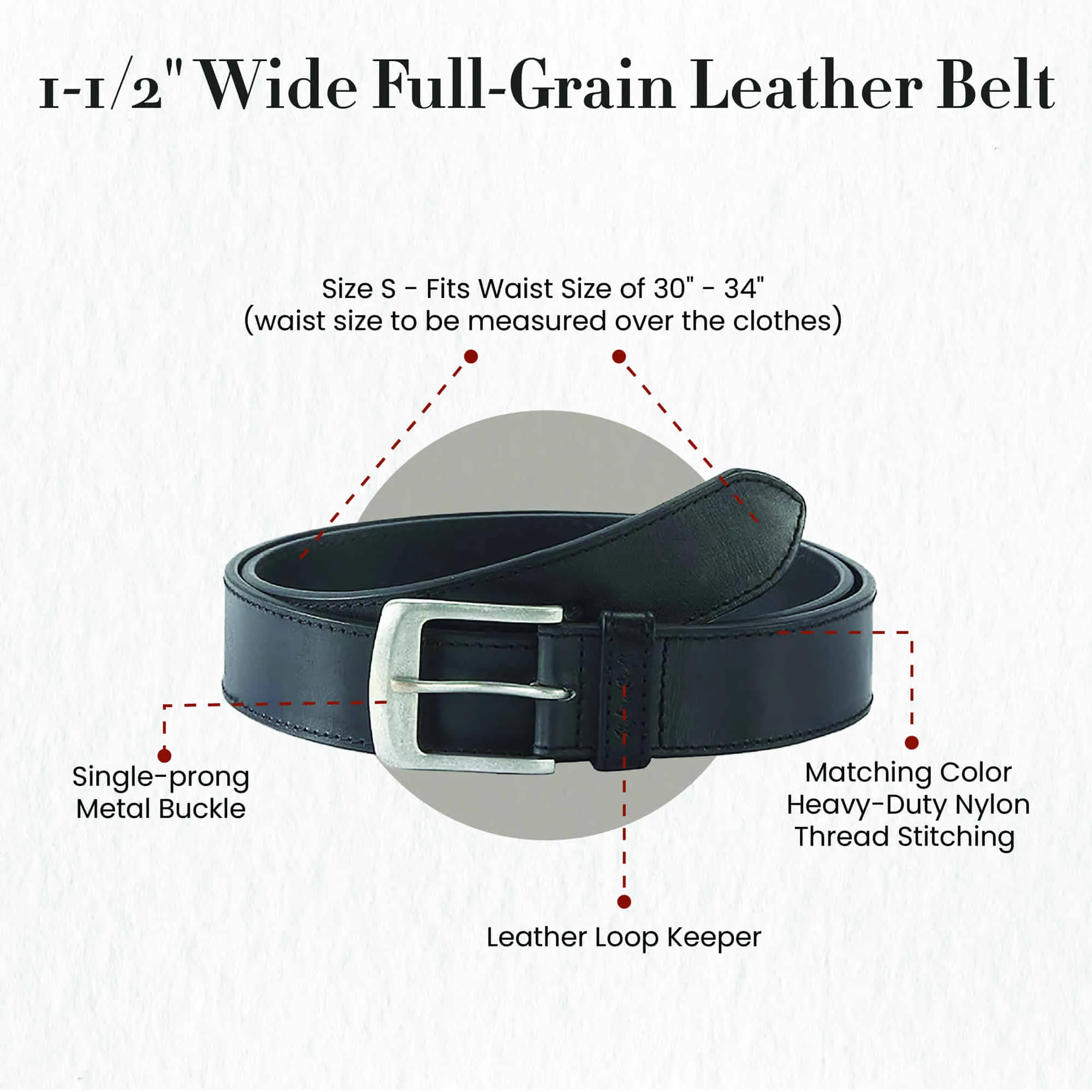 392701 Black Leather Belt with Silver Color Buckle | Style n Craft