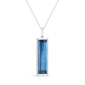 4.31ct Swiss Blue Topaz 16"Pendant Necklace in 14K White Gold