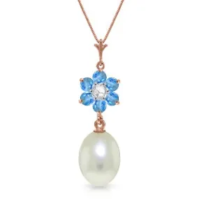 4.53 Carat 14K Solid Rose Gold Necklace Pearl, Blue Topaz Diamond