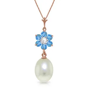 4.53 Carat 14K Solid Rose Gold Necklace Pearl, Blue Topaz Diamond