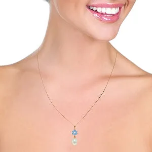 4.53 Carat 14K Solid Rose Gold Necklace Pearl, Blue Topaz Diamond