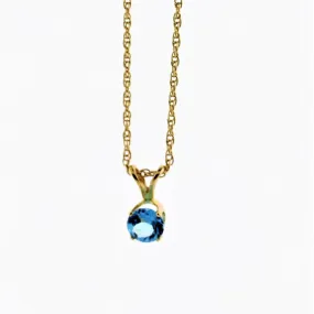 5 mm Round Blue Topaz Solitaire Pendant Necklace 14k Yellow Gold December Birthstone