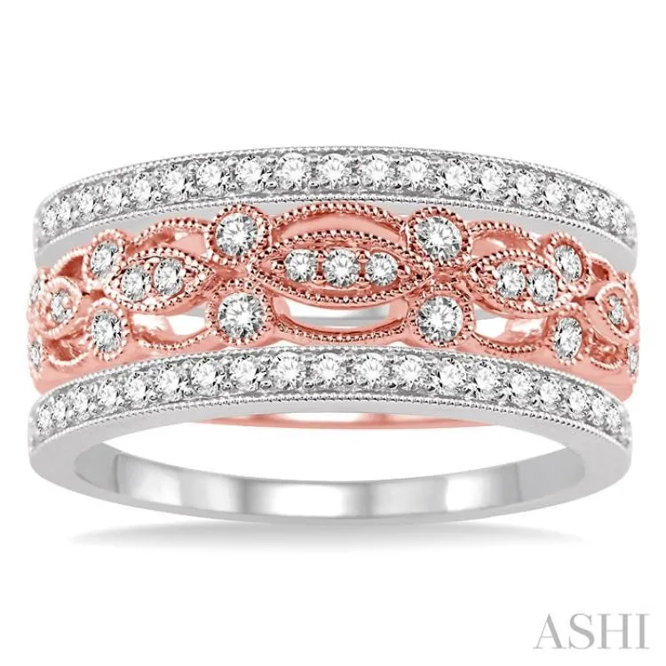 5/8 Ctw Round Cut Diamond Triple Band Set in 14K Rose and White Gold