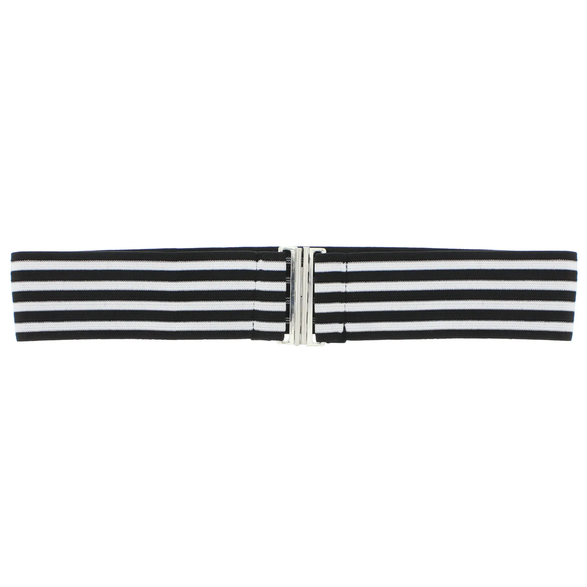 5.8cm Striped Ribbed Elasticated Waist Belt with Clasp Fastening