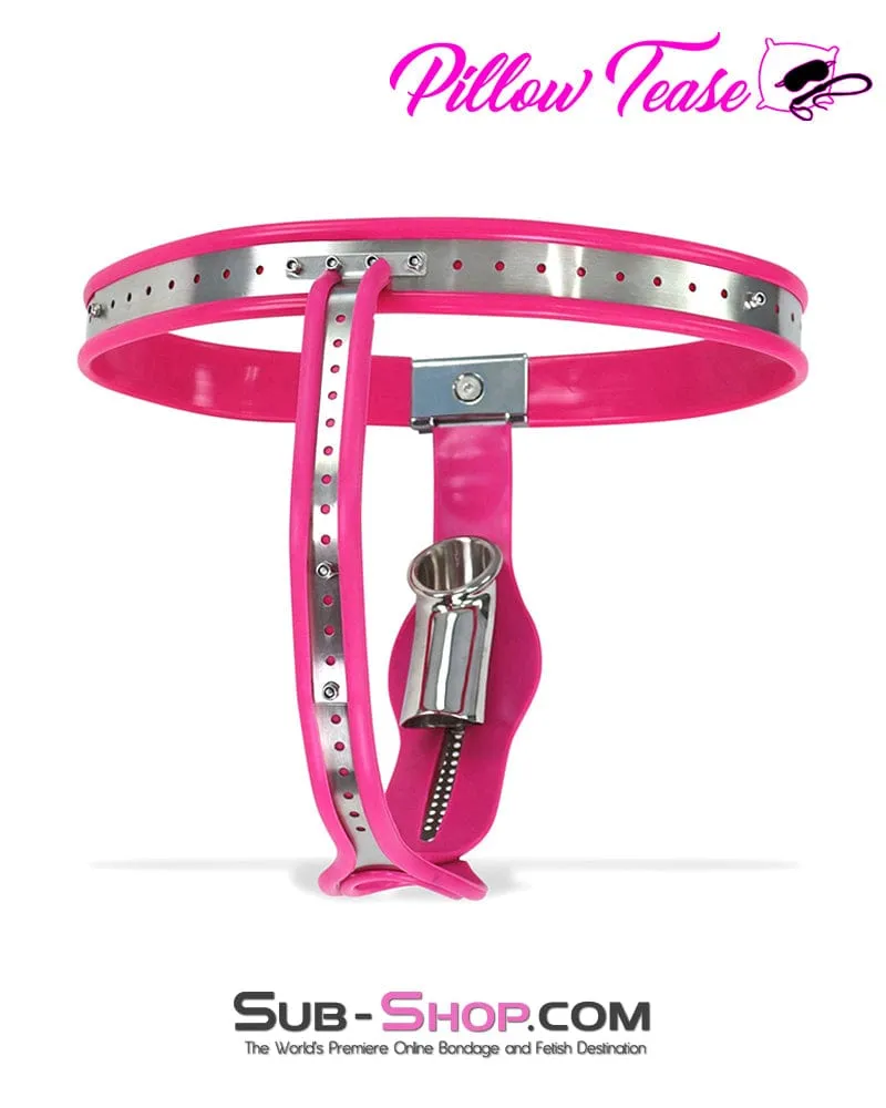 7913M      Sissy Bimbo Slut Feminizing Full Steel Chastity Belt with Pink Rubber Lining