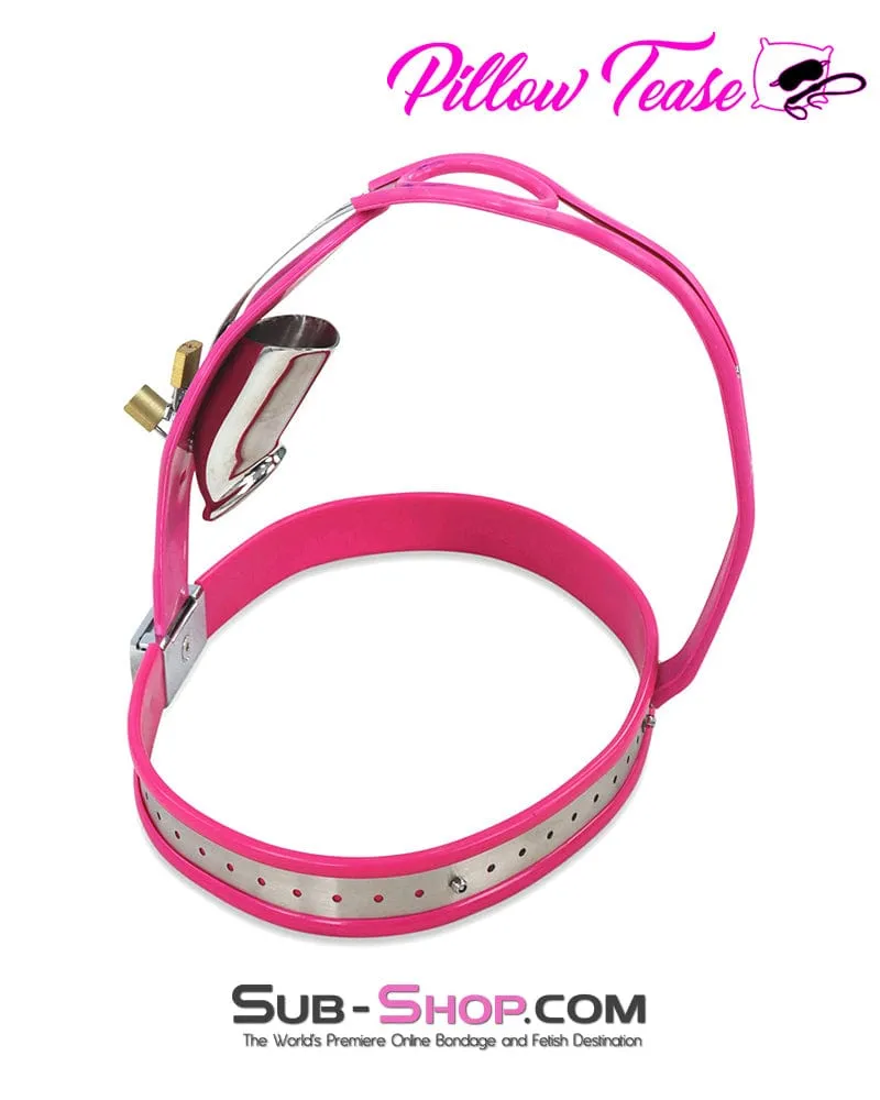 7913M      Sissy Bimbo Slut Feminizing Full Steel Chastity Belt with Pink Rubber Lining