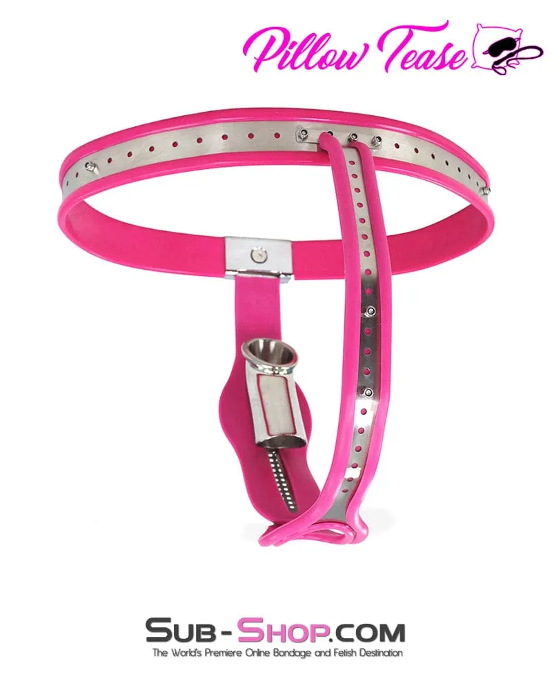 7913M      Sissy Bimbo Slut Feminizing Full Steel Chastity Belt with Pink Rubber Lining