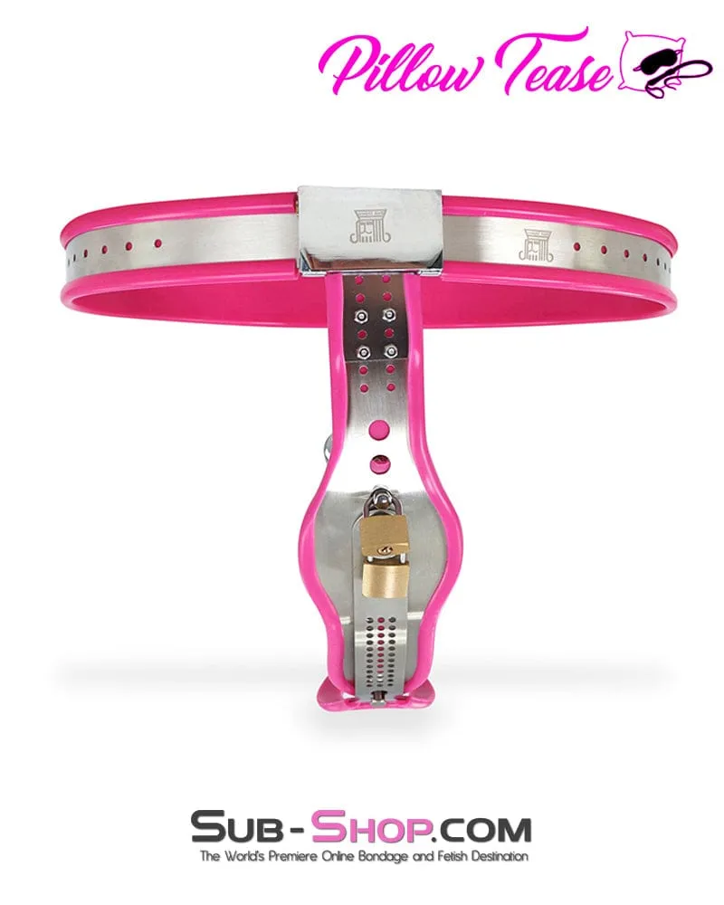 7913M      Sissy Bimbo Slut Feminizing Full Steel Chastity Belt with Pink Rubber Lining