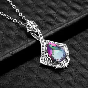 925 Silver Pendant Vintage Gemstone Pendant Necklace Water Drop Rainbow Halloween Necklace For Women