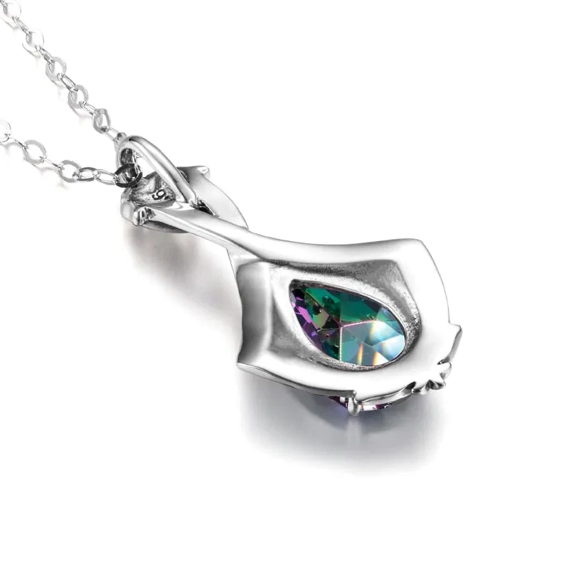 925 Silver Pendant Vintage Gemstone Pendant Necklace Water Drop Rainbow Halloween Necklace For Women