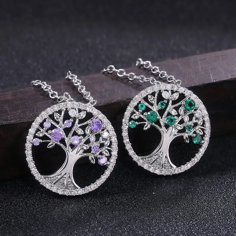 925 Sterling Silver Necklace Pendant Green Tree of Life Women  Necklace Natural Wind Pendant Jewelry