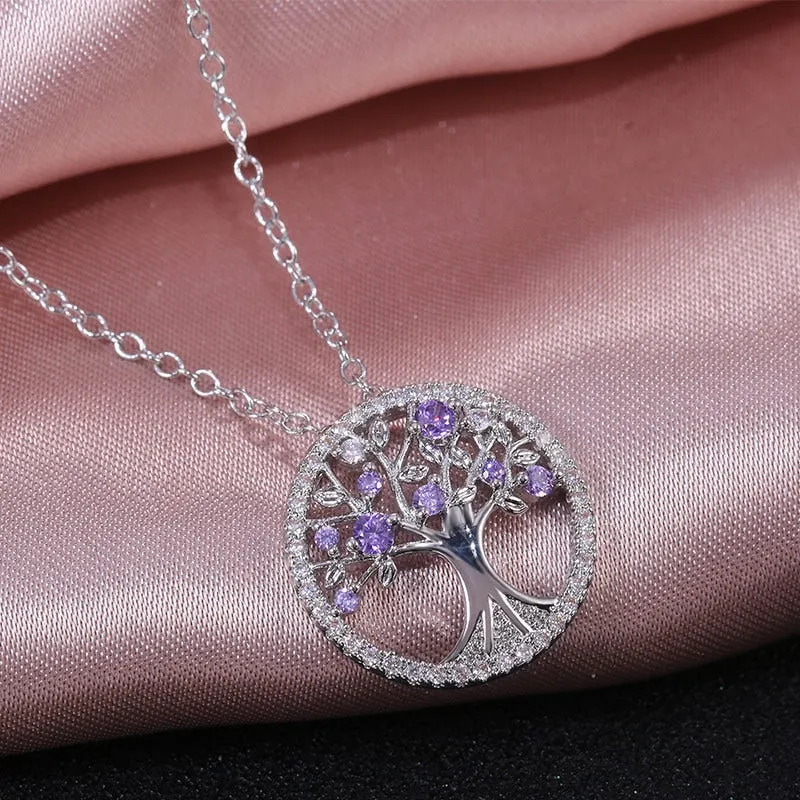 925 Sterling Silver Necklace Pendant Green Tree of Life Women  Necklace Natural Wind Pendant Jewelry