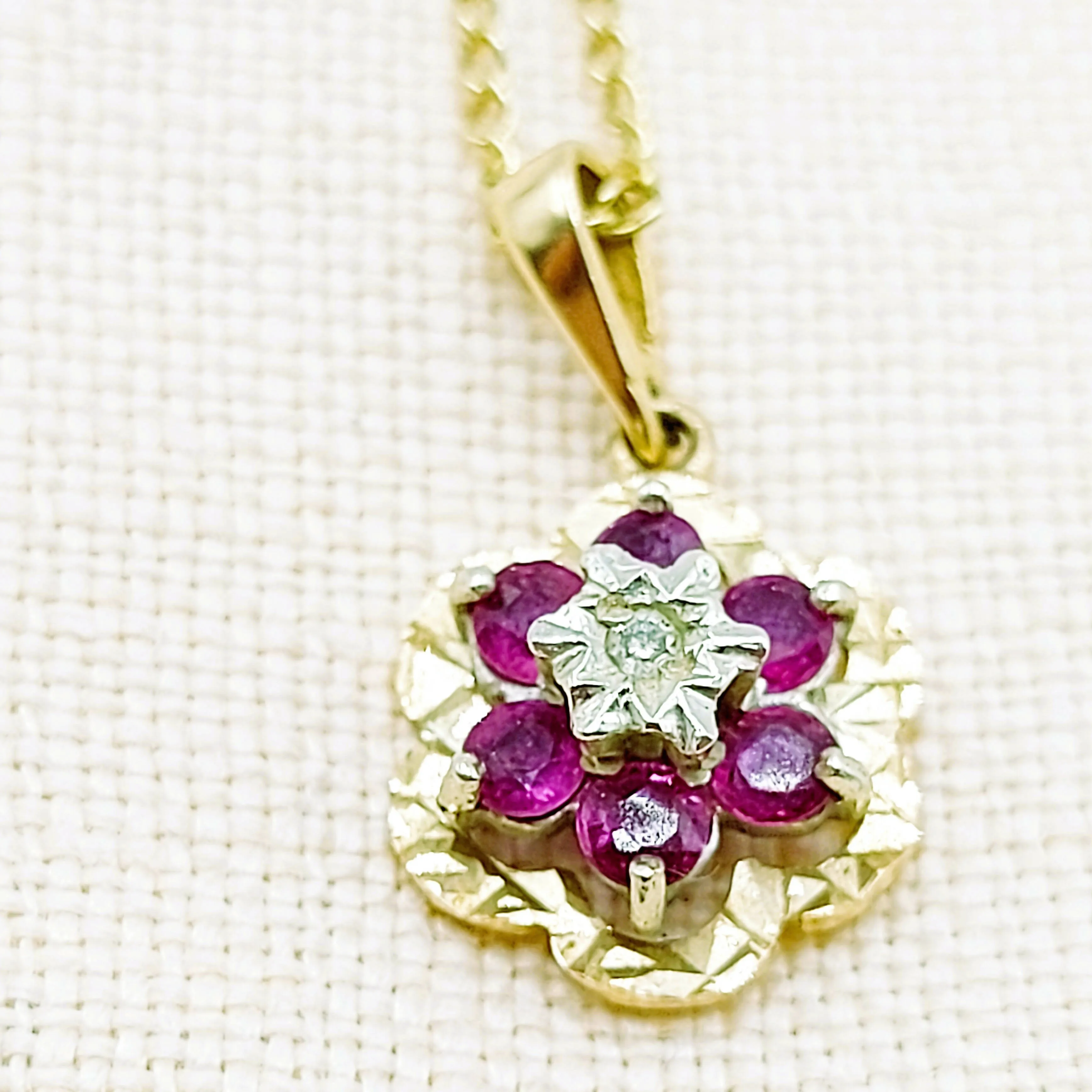 9ct Gold, Diamond & Ruby Pendant & Chain