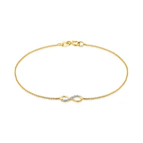 9ct Yellow Gold & Diamond Set Infinity Bracelet