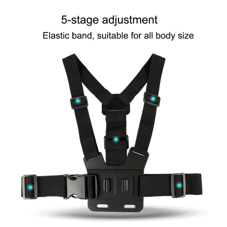 Adjustable Body Mount Belt Chest Strap with Phone Clamp & S-type Adapter & J Hook Mount & Long Screw for GoPro, Insta360, DJI and Other Action Cameras, Smartphones(Black)