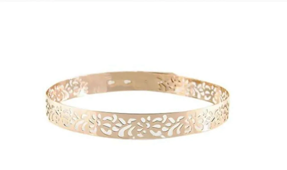 Adjustable floral gold metal belt