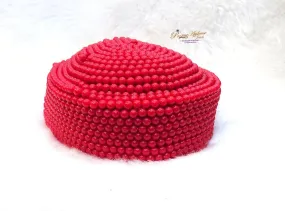 African bridal cap,Igbo bridal cap,coral Ball cap, Nigerian bridal cap for brides, chieftaincy cap, Nigerian Igbo wedding cap