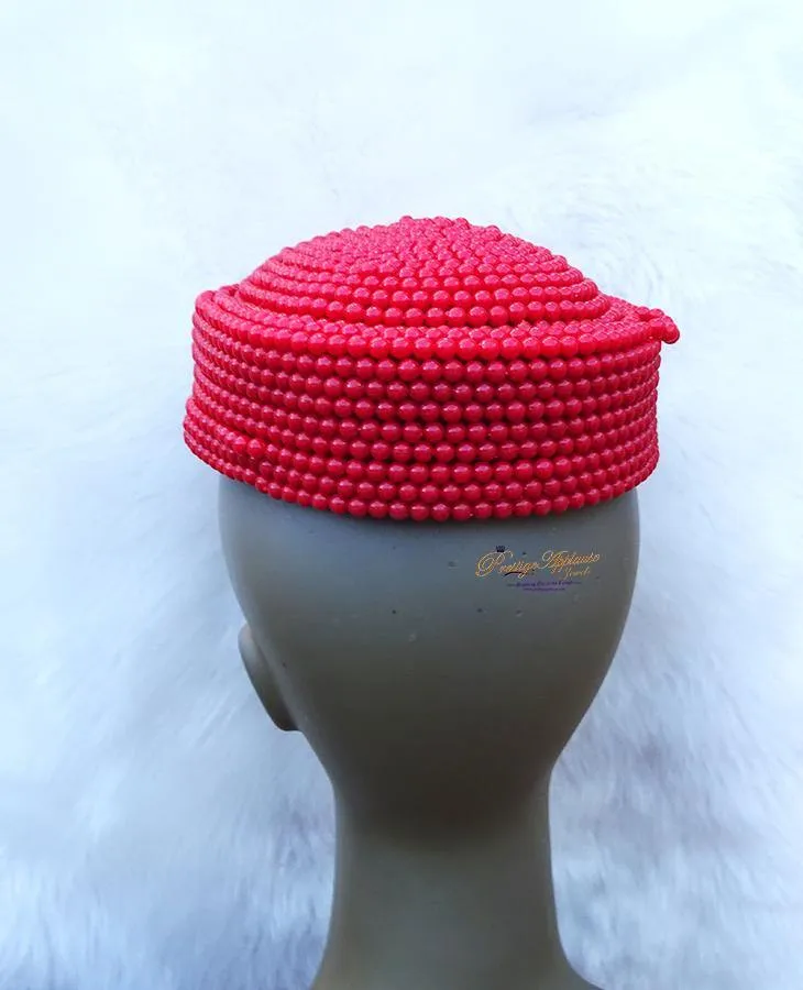 African bridal cap,Igbo bridal cap,coral Ball cap, Nigerian bridal cap for brides, chieftaincy cap, Nigerian Igbo wedding cap