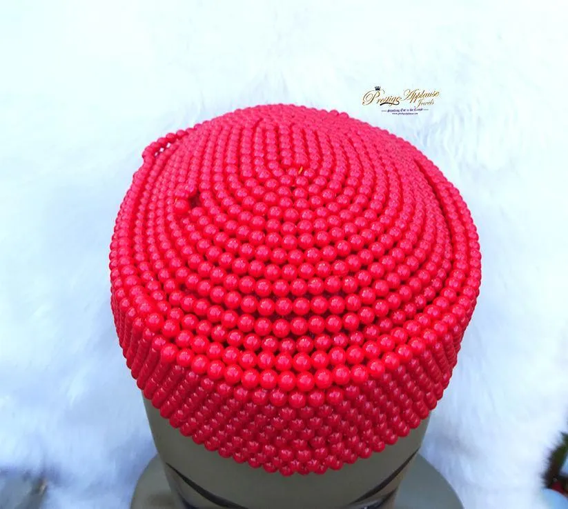 African bridal cap,Igbo bridal cap,coral Ball cap, Nigerian bridal cap for brides, chieftaincy cap, Nigerian Igbo wedding cap