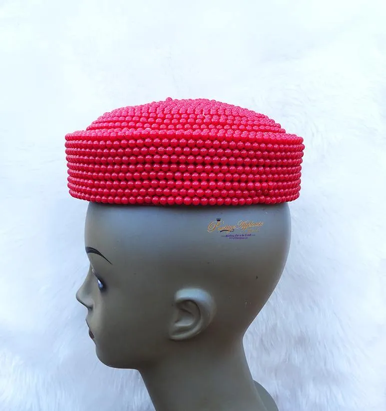 African bridal cap,Igbo bridal cap,coral Ball cap, Nigerian bridal cap for brides, chieftaincy cap, Nigerian Igbo wedding cap