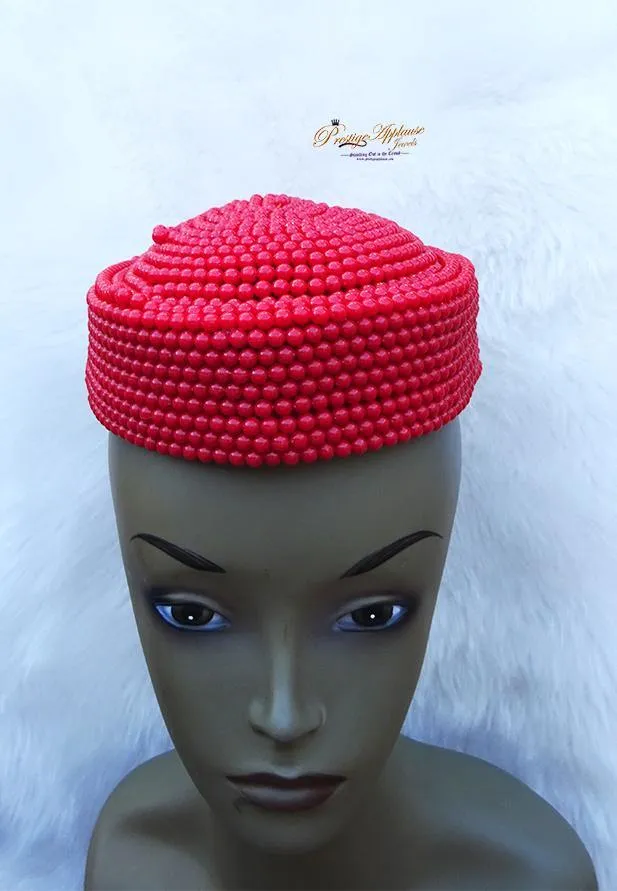 African bridal cap,Igbo bridal cap,coral Ball cap, Nigerian bridal cap for brides, chieftaincy cap, Nigerian Igbo wedding cap