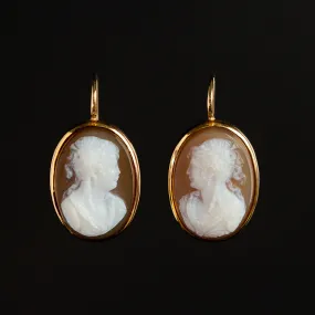 Agate Cameo Earrings in 14k Yellow gold - circa 1900