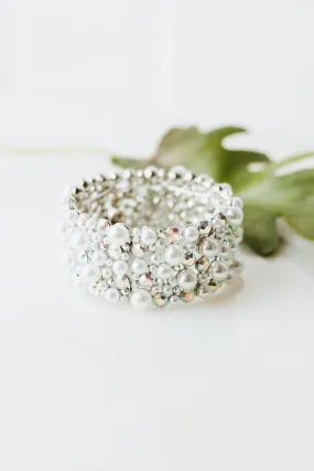 All Scatter Pearl & Rhinestone Wide Bracelet