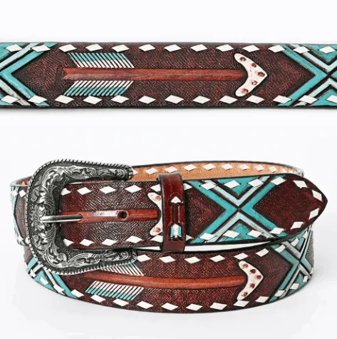 American Darling Arrow Hand Tooled & Painted Leather Belt ADBLF104