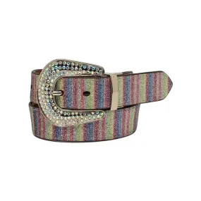 Angel Ranch Girls Reversible Leather Belt-Glitter Stripe/Cactus