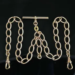 Antique Wide Curb Double Albert Watch Chain Necklace