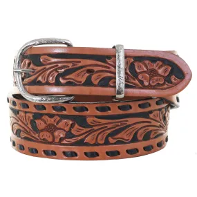 B067 - Floral Tooled Buckstitch Belt