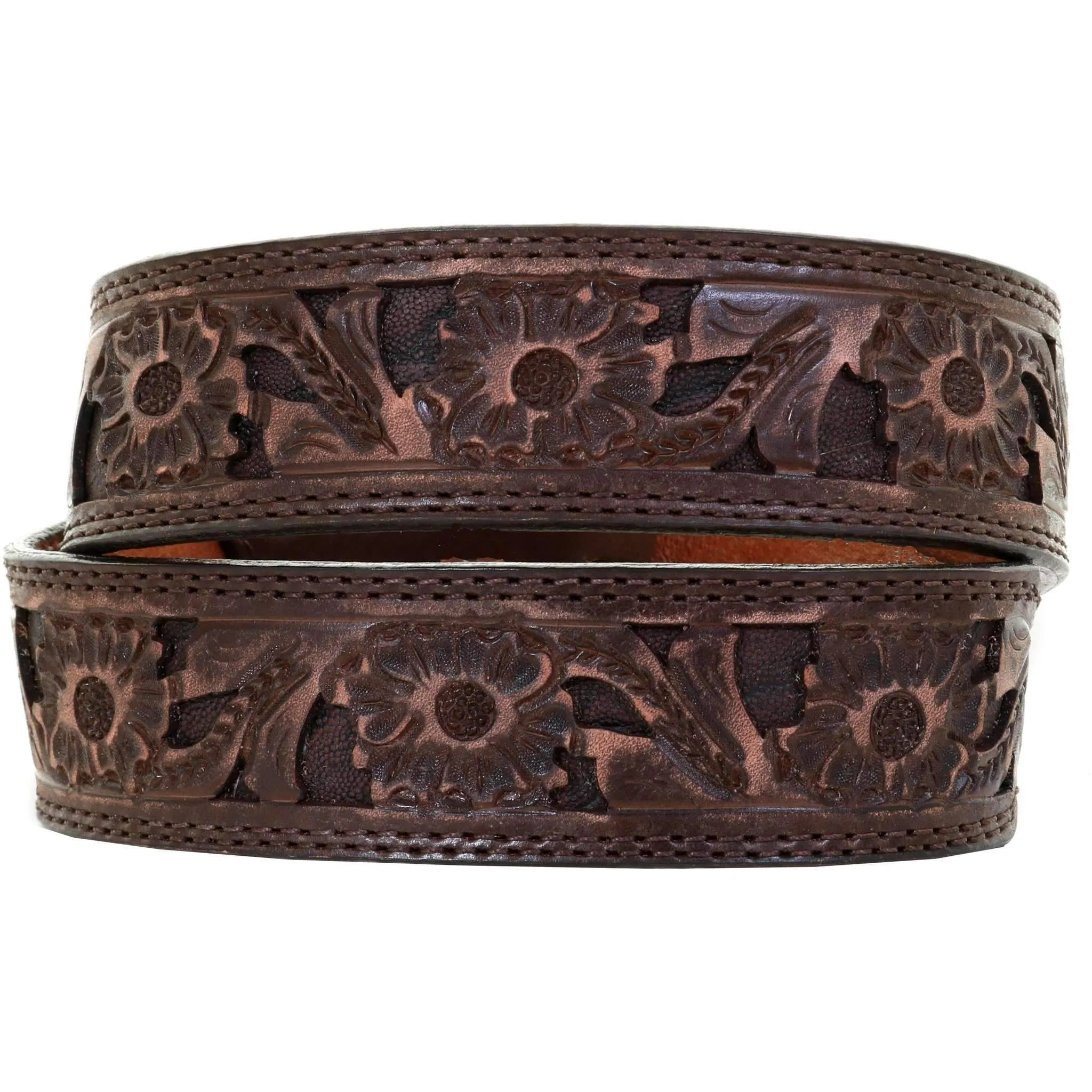 B1008 - Brown Vintage Floral Tooled Belt